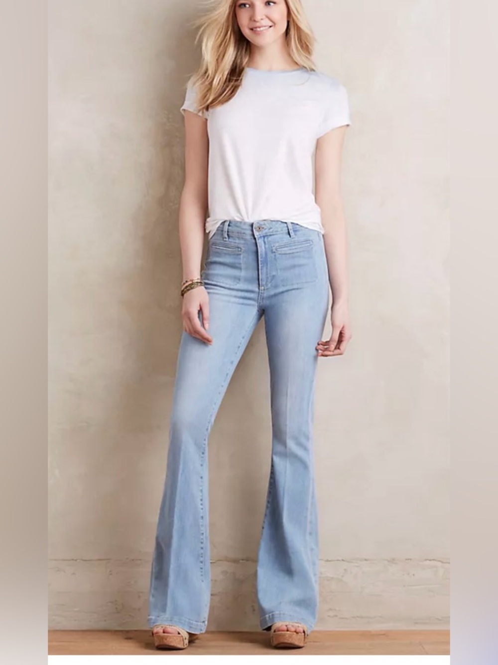 PAIGE Light Blue High-Rise Flare Jeans
